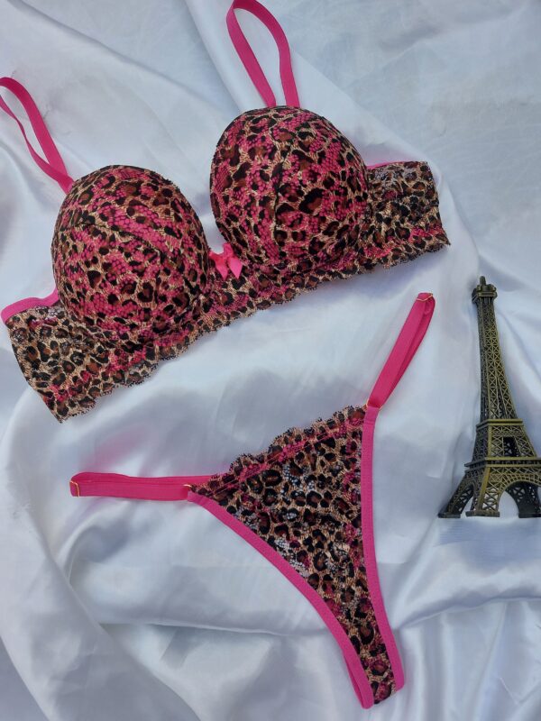 Conjunto de Lingerie Helena Renda - Pink Animal