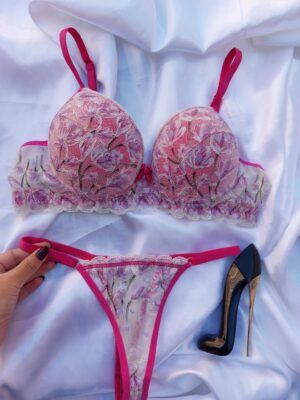 Conjunto de Lingerie Helena Tule - Pink