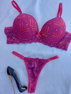 Conjunto de Lingerie Helena Renda - Pink Roxo