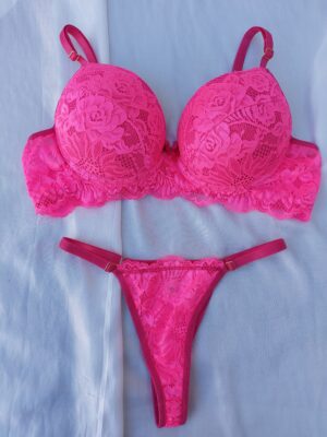 Lingerie Helena Renda Luxo Rosa Neon
