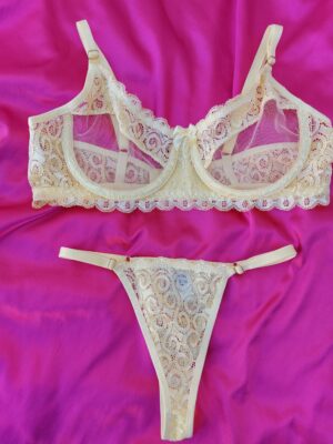 Conjunto de Lingerie Odalisca Renda Tule - Amarelo