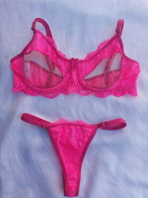 Conjunto de Lingerie Odalisca Renda Tule - Rosa Neon